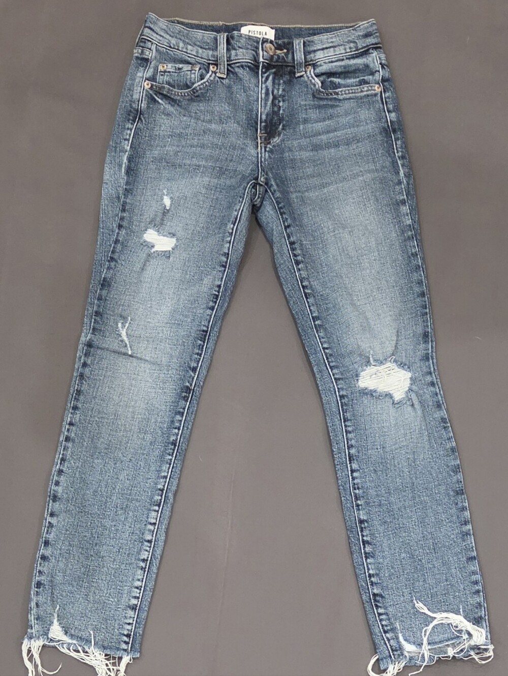 Pistola Monroe Slim Straight Raw Hem Size 24 Medium Wash Cropped Distressed